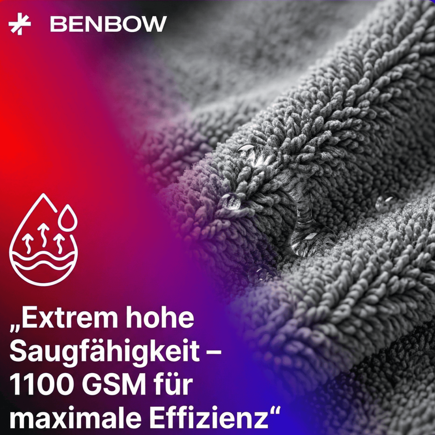 Auto Trockentuch XXL - 1100 GSM - 90x70 cm – Ultra Saugstarkes Mikrofasertuch Auto