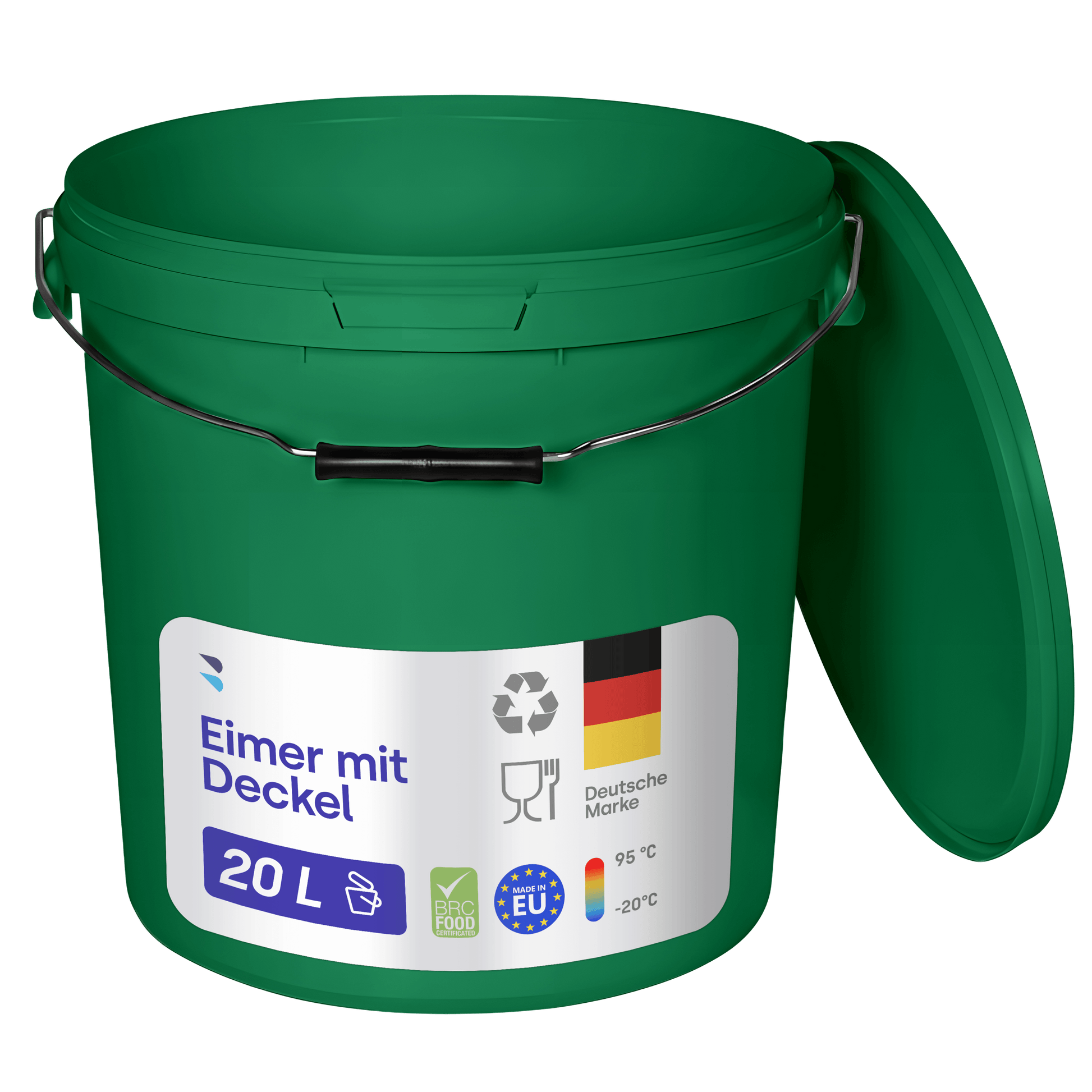Eimer mit Deckel Grün, 20L, bruchsicher, lebensmittelecht, luftdicht, BPA-frei, ideal für Lagerung.
