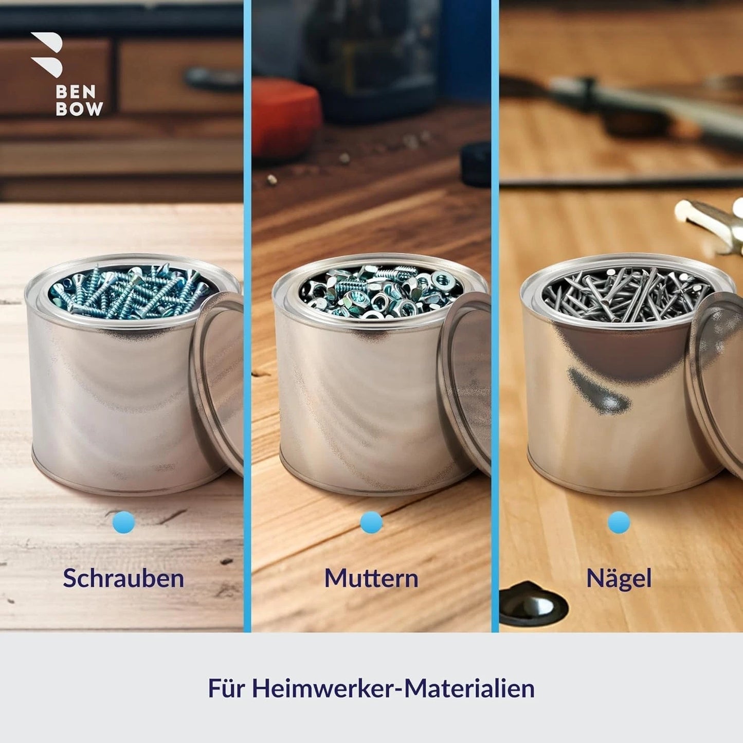 Leere Blechdose / Blecheimer aus Weißblech mit Deckel, verschiedene Größen