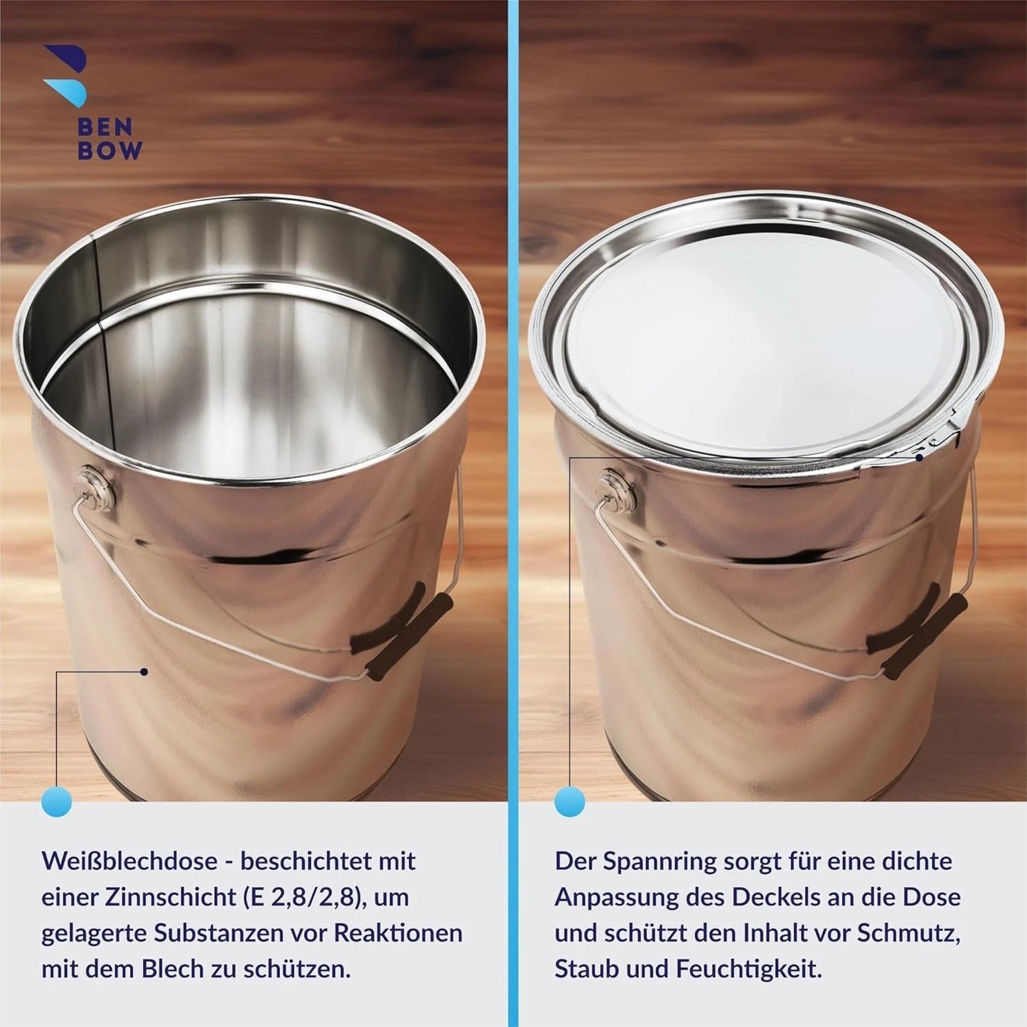 Leere Blechdose / Blecheimer aus Weißblech mit Deckel, verschiedene Größen