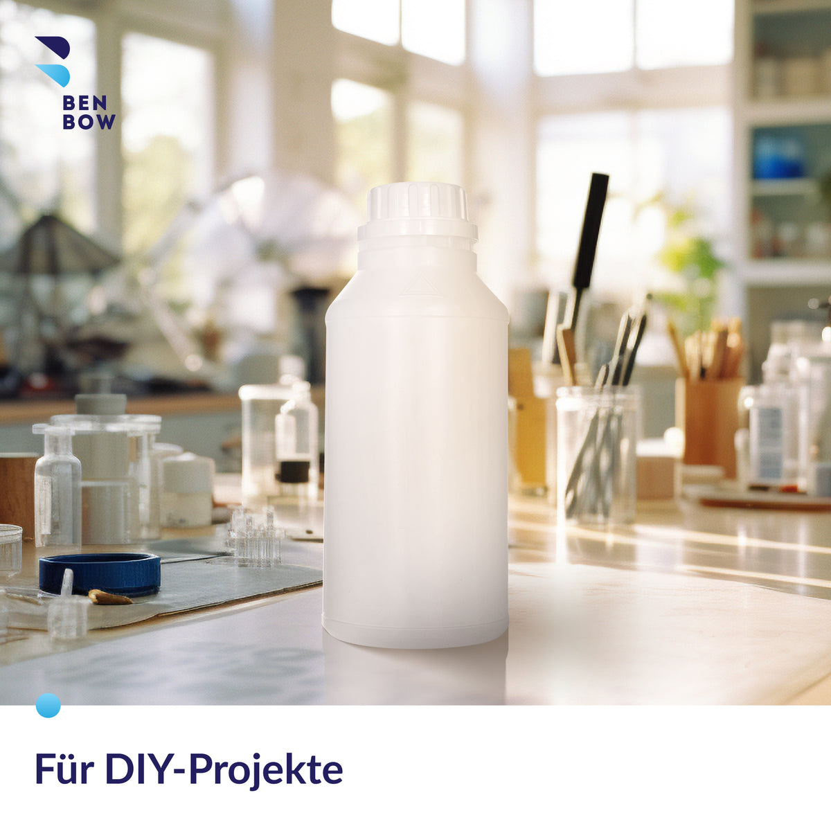 BenBow HDPE Kunststoffflaschen 50 ml - 1 L mit Schraubverschluss, Skala oder Pinsel